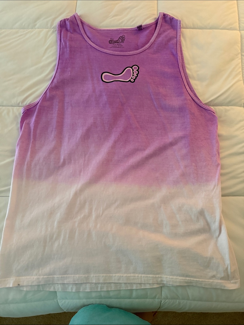 Barefoot Bar okoboji Purple to White Ombre Tank with Footprint Graphic